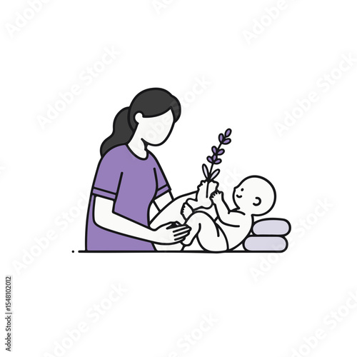 A tender moment shared between a mother and her baby.