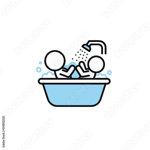 Two stick figures enjoying a relaxing bath.
