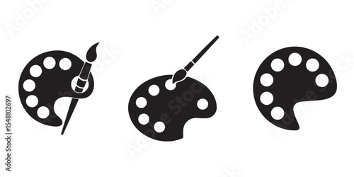 Artist Palette and Paint Brush Vector Icons – Creative Painting Tools Clip Art Set