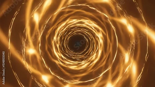 Golden light tunnel with swirling circular energy patterns creates mesmerizing vortex effect against dark background.