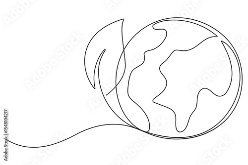 One line editable drawing of planet Earth and sprouting plant symbolizing green eco friendly living

