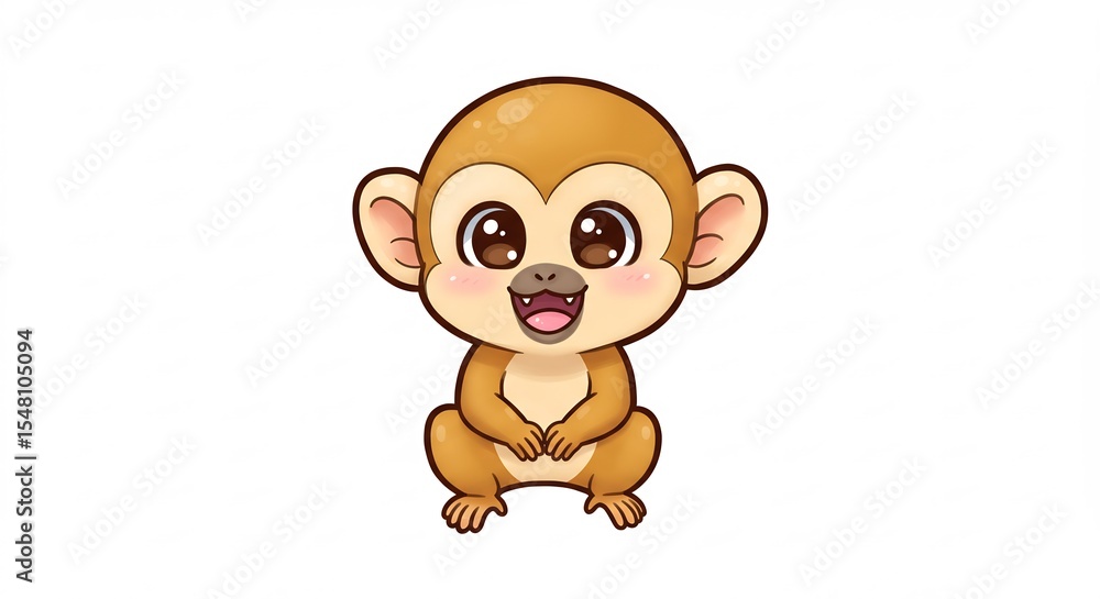 Obraz premium 可愛い猿 優しい瞳 幸せ笑顔 水彩風イラスト. AI Generated