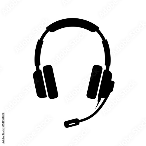 Isolated black silhouette of a headset with a microphone on a white background for communication use