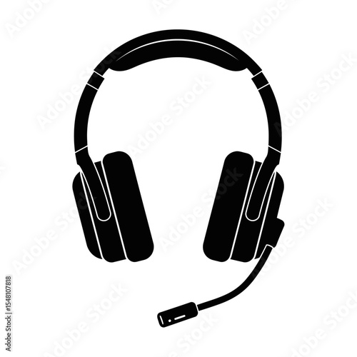 Isolated black headset with microphone for gaming or communication on white background vector graphic