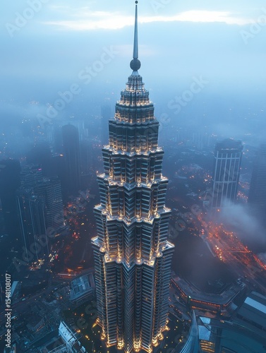 clear pixel visual of top view of kuala lumper skyline at twilight