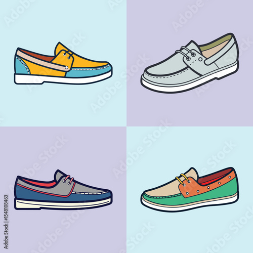 Boat Shoes Flat Illustration in Simple Minimalist Flat Style