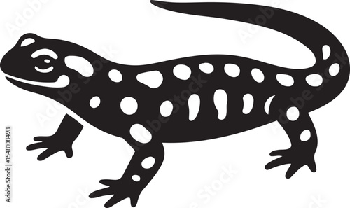 Spotted salamander artwork in black and white, Clean amphibian illustration for print