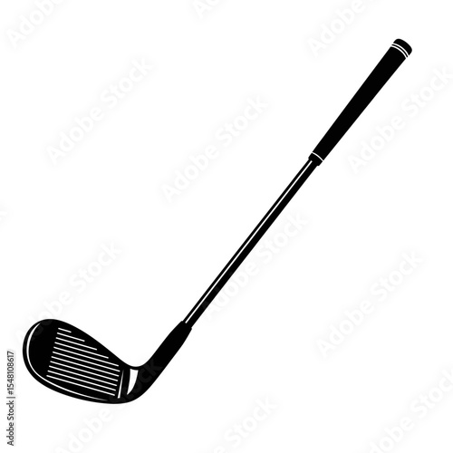 Isolated black and white graphic illustration of a golf club on a white background design element