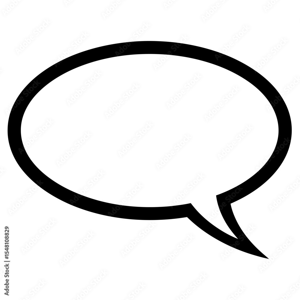 Illustration of a simple black outlined speech bubble on a plain white background design element Illustration of a simple black outlined speech bubble on a plain white background design element