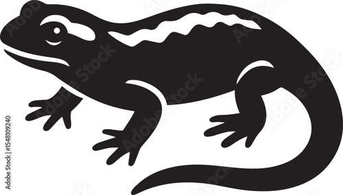 Minimal salamander illustration in black and white, Spotted amphibian artwork clean style