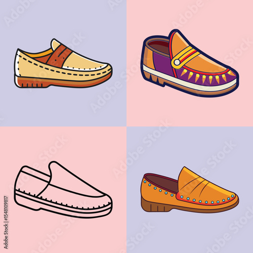 Moccasins Flat Style Casual Footwear Vector Illustration