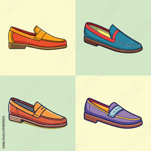  loafers Flat Style Casual Footwear Vector Illustration