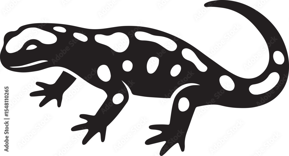 Black and white art of a spotted salamander, Elegant simple animal drawing for posters Black and white art of a spotted salamander, Elegant simple animal drawing for posters