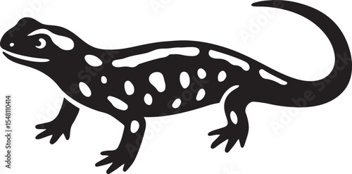 Stylish illustration of a salamander black and white, Spotted amphibian artwork for design