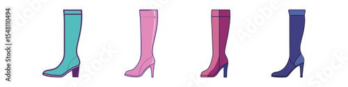 Thigh High Boots Flat Style Footwear Vector Illustration