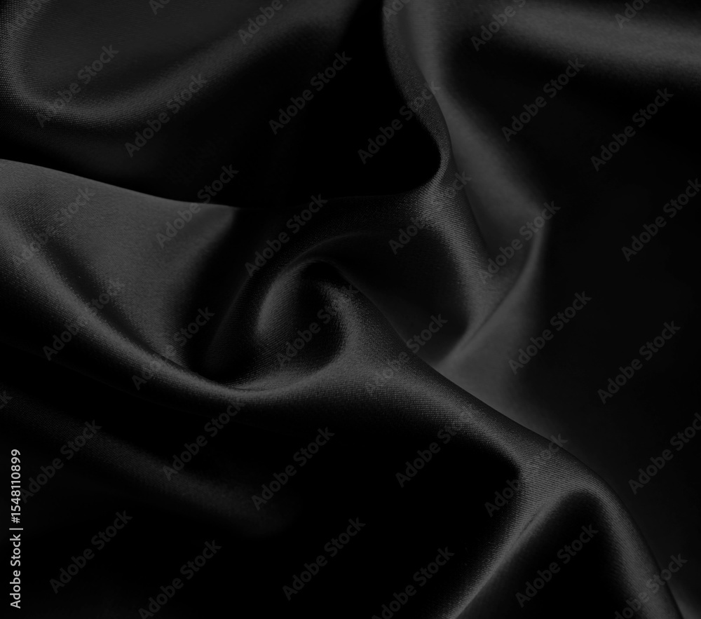 Fototapeta premium Luxury elegant background. Dark soft true black and white silvery pale dusty silk satin fabric material. Wave line crumpled swirl. Abstract brilliant smooth rich royal velvet wallpaper. Fashion.