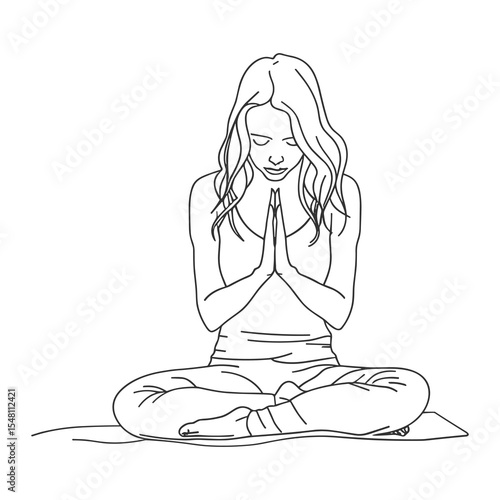 Hand Drawn Yoga Woman in Lotus Pose – Minimal Line Art Meditation Illustration