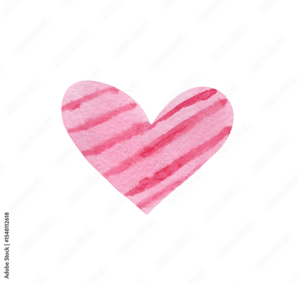 Fototapeta premium Isolated soft pink textured watercolor striped watercolor hand painted watercolor heart