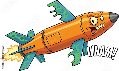 Animated Orange Rocket with Angry Face and "WHAM!" Comic Book Text.