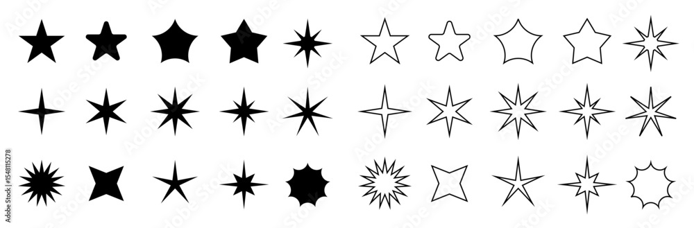 Vector Star Shapes Collection – Silhouettes and Outlines of Decorative Stars Vector Star Shapes Collection – Silhouettes and Outlines of Decorative Stars
