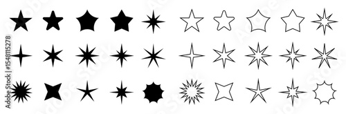 Vector Star Shapes Collection – Silhouettes and Outlines of Decorative Stars