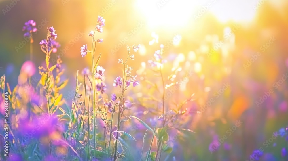 Fototapeta premium Colorful wildflowers field sunset