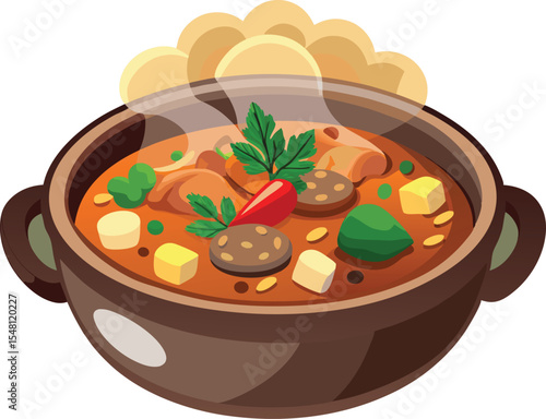 Traditional Irish stew served in a rustic bowl vector art design 