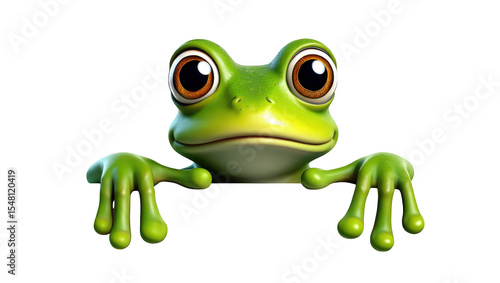 Adorable Cartoon Frog Peeking Over a White Background Fun Amphibian Illustration