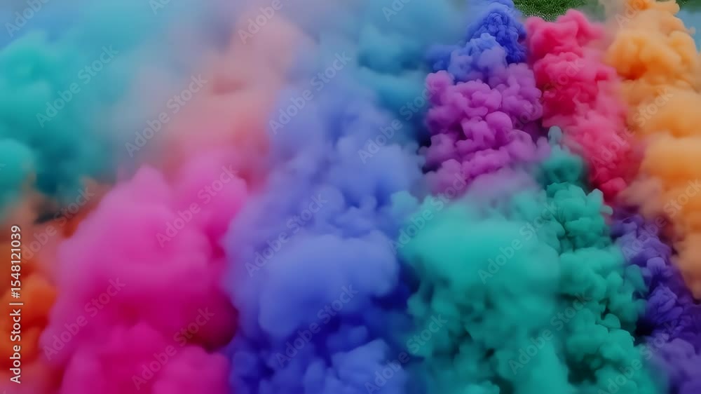 Overhead, slow-pan across a field of vibrant smoke clouds Overhead, slow-pan across a field of vibrant smoke clouds