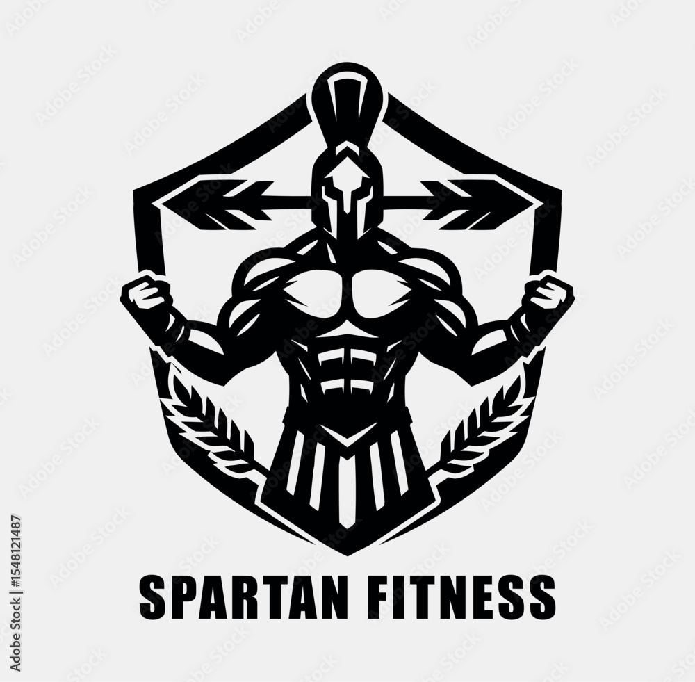 Fototapeta premium Spartan Fitness Logo with Laurel and Arrows Design