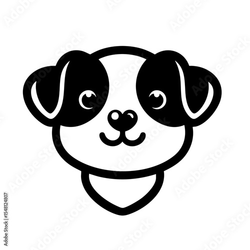 Simple cartoon dog head in a black and white style representing pets or friendship for logo design