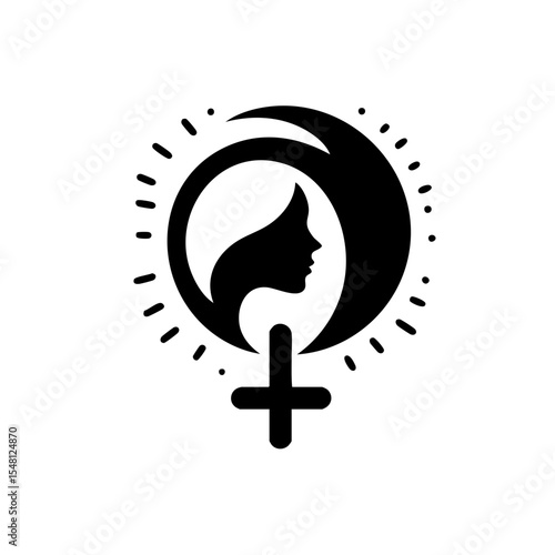 Stylized female profile logo in black and white represents women's power and energy