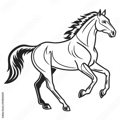 Black and White Running Horse Vector Illustration galloping horse