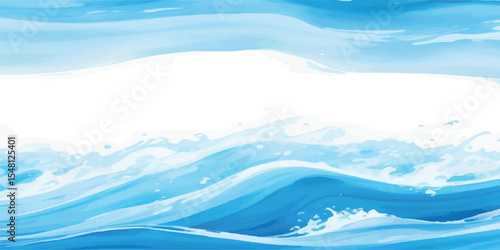 Dynamic Blue and White Water Wave Composition with Intricate Transparent Layers and Soft Fluid Watercolor Detailing, Blue Watercolor Wave Background with Transparent White Splash