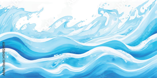 Elegant Blue and White Abstract Water Splash Texture with Ocean Motion Effect and Light Watercolor Layers, ynamic Blue and White Water Wave Composition with Intricate Transparent Layers 