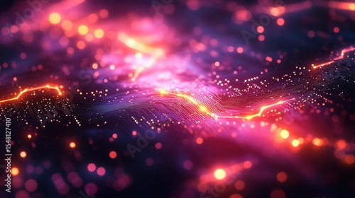Futuristic Neon Data Waves in Deep Space
