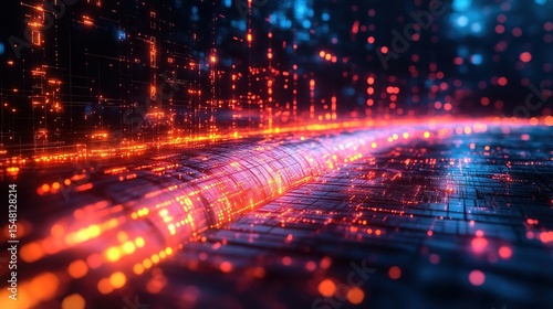 Futuristic Neon Data Waves in Deep Space