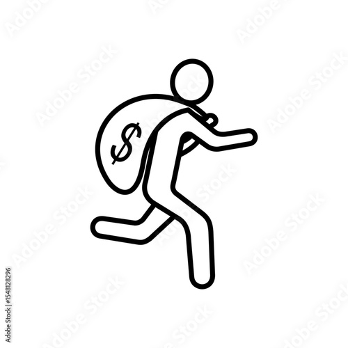 icon of person running away with money bag, simple flat style, vector illustration, symbol, design logo template pictogram, for ui or ux isolated on white for mobile app, editable