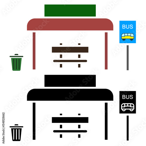 bus stop icon, simple flat style, vector illustration, symbol, design logo template pictogram, for ui or ux isolated on white for mobile app, editable