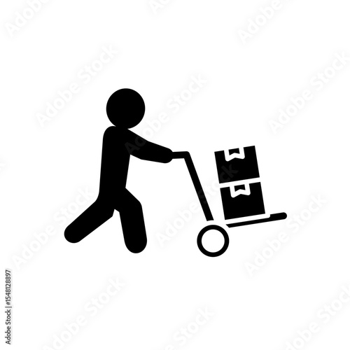 icon of person pushing hand truck, simple flat style, vector illustration, symbol, design logo template pictogram, for ui or ux isolated on white for mobile app, editable