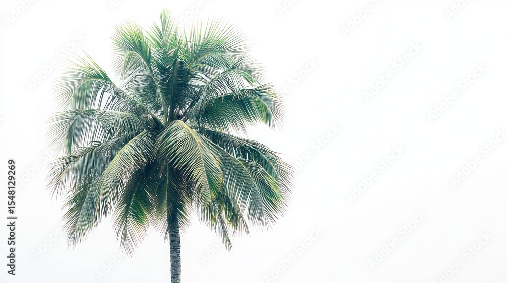 Obraz premium Tropical palm tree against white sky, tropical vacation concept