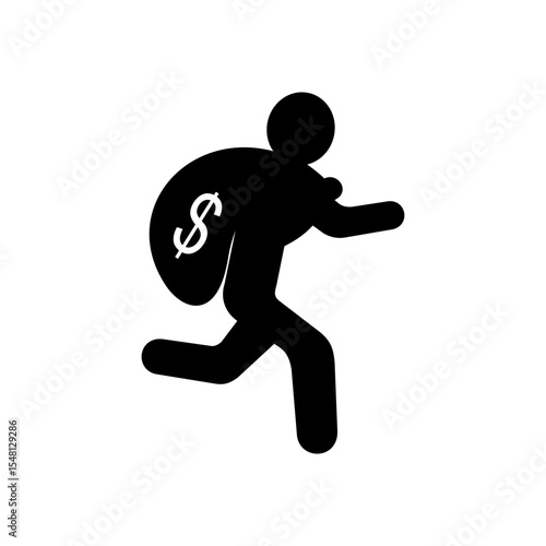 icon of person running away with money bag, simple flat style, vector illustration, symbol, design logo template pictogram, for ui or ux isolated on white for mobile app, editable