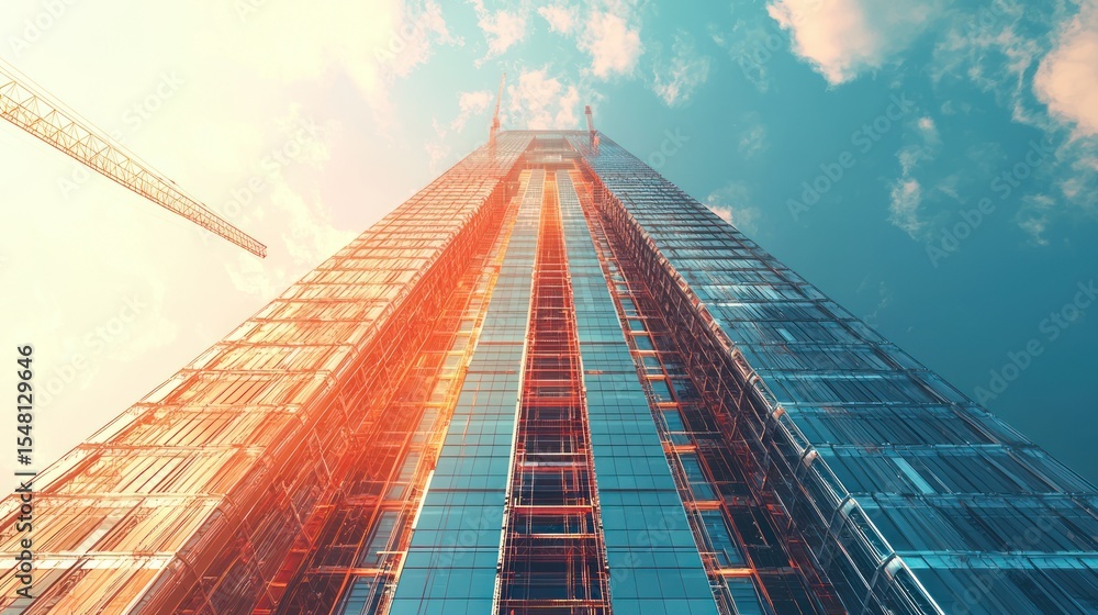 Skyscraper construction, city, sun, progress, upward, ambition, building, modern, architecture, development Skyscraper construction, city, sun, progress, upward, ambition, building, modern, architecture, development