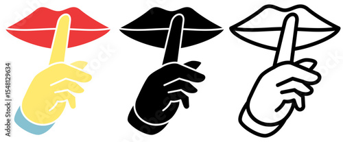 don't be loud icon, finger and lips icon, icon flat style pictogram for ui or ux mobile app, design sign logo symbol vector illustration, isolated on white editable