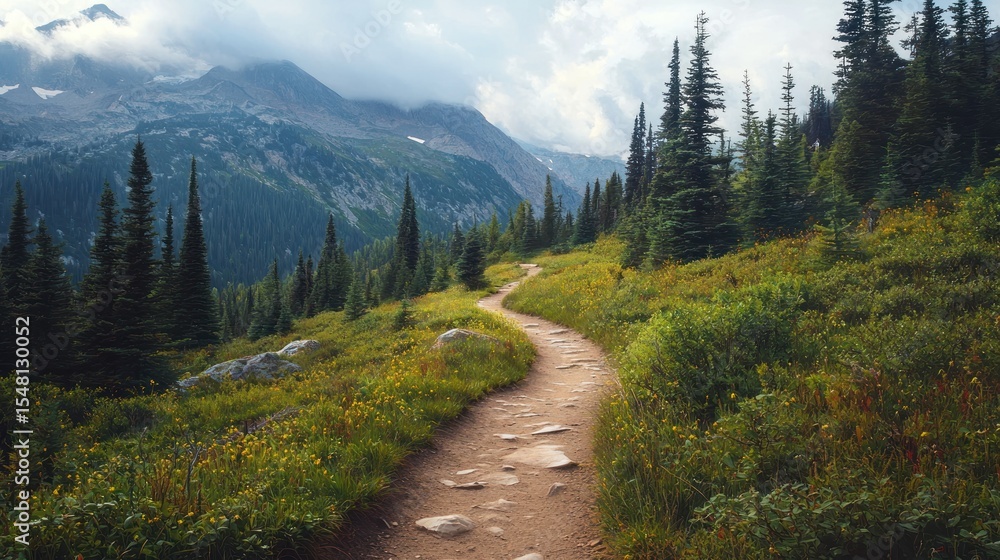 Obraz premium Mountain path through meadow