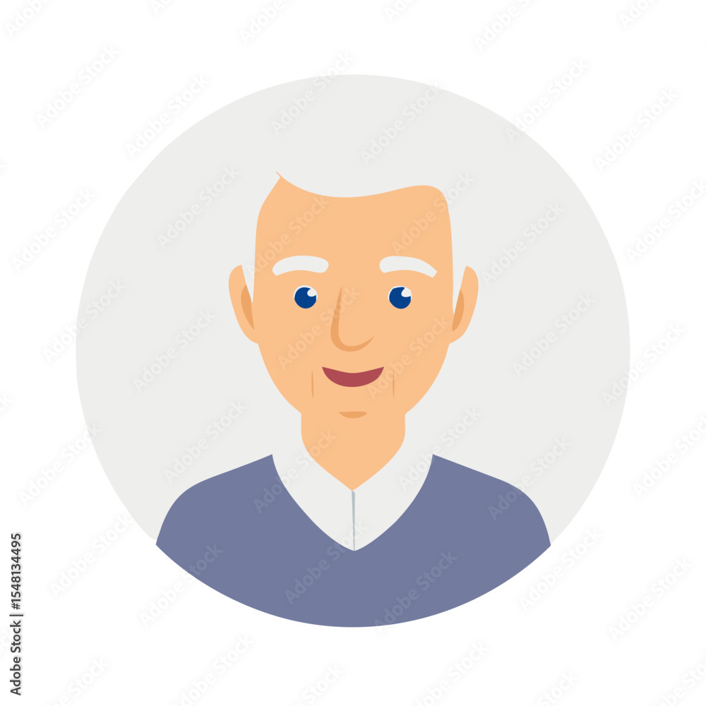 Elderly White Male Flat Portrait Illustration Elderly White Male Flat Portrait Illustration