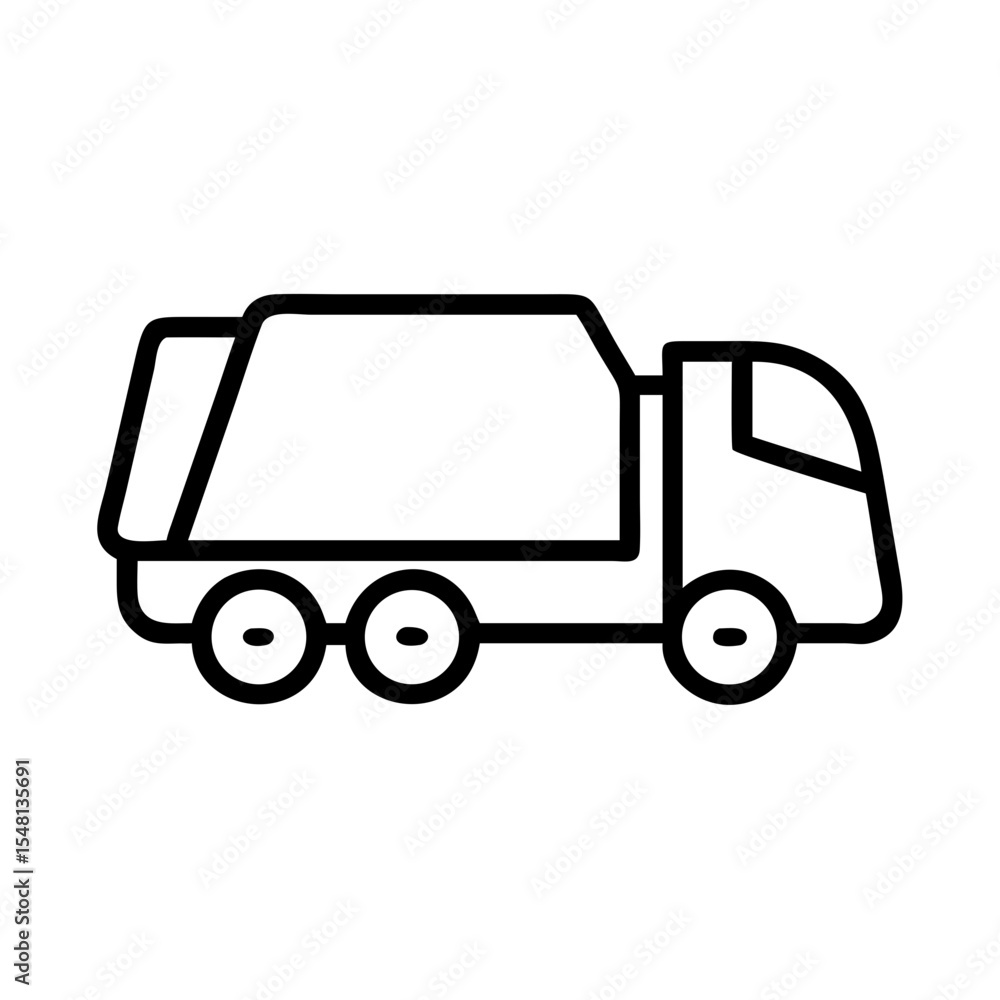 Fototapeta premium Garbage truck outline illustration in simple black and white style 
