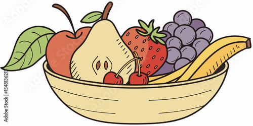Delightful fruit bowl design featuring apples pears bananas strawberries and grapes perfect for healthy food branding or kitchen decor