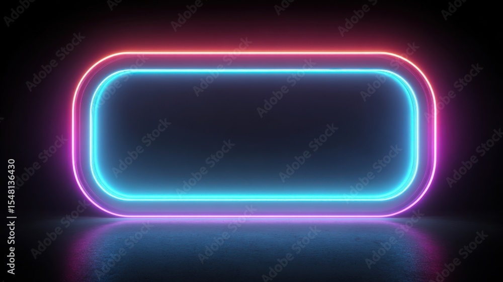 A vibrant blue and pink neon light shape is illuminated against a pitch-black background, creating a striking visual contrast. The glowing frame adds a modern touch to the surroundings. A vibrant blue and pink neon light shape is illuminated against a pitch-black background, creating a striking visual contrast. The glowing frame adds a modern touch to the surroundings.