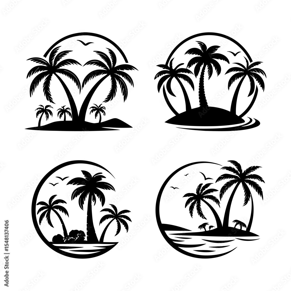 Fototapeta premium Palm tree logos and icon vector graphic for coconut tree silhouette
